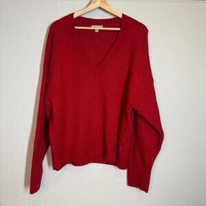 Women's J.Crew Red Long Sleeve Pullover Wool Blend V-Neck‎ Sweater Size XL